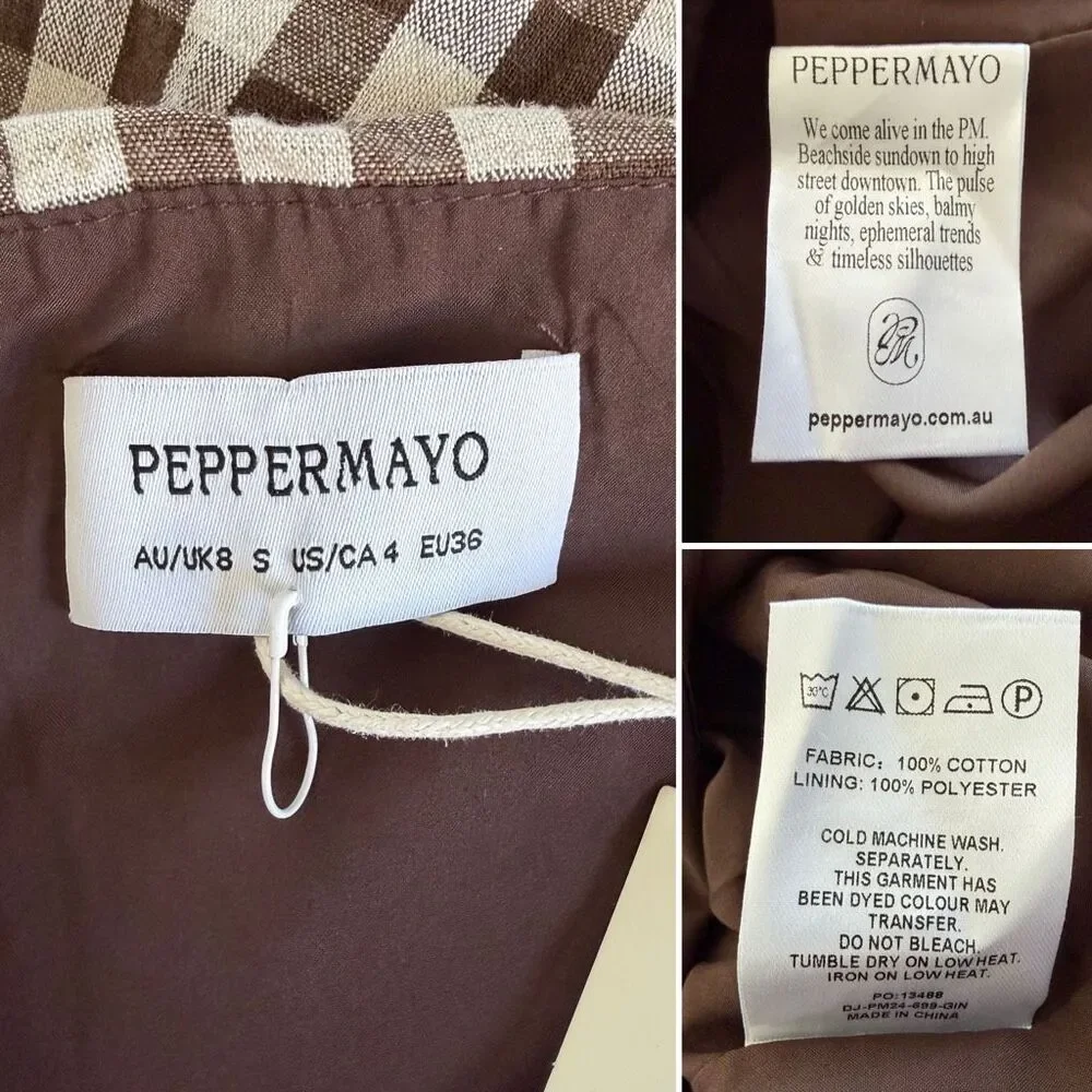 Peppermayo Carmel Strapless Maxi Dress in Brown Gingham Size 4